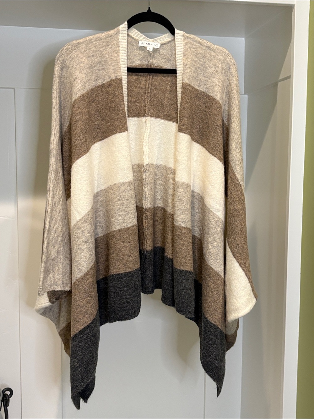 Striped Open-Front Poncho in Brown & Cream
